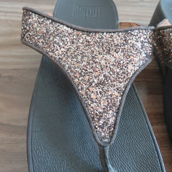 FITFLOP Lulu Chocolate Metallic Glitter Flip Flop Thong Sandals - Size US 7 - Picture 5 of 16
